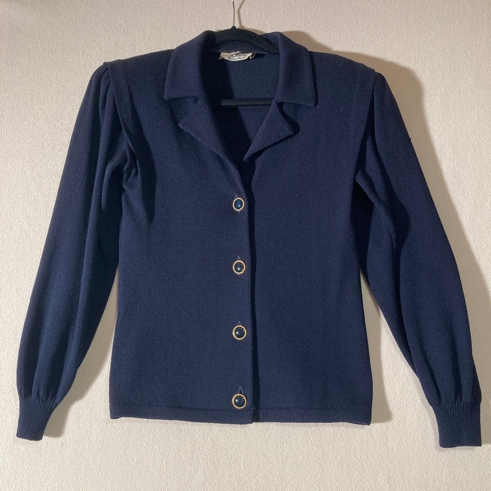 Vtg 80s St John Neiman Marcus Santana Knit Blazer‎ 2 Navy Dark Academia Classic